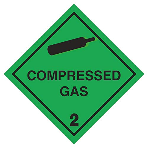Compressed Gas 2 Symbol - Hazard Sign 100mm x 100mm Self Adhesive Sticker Clearly identifies Hazardous substances