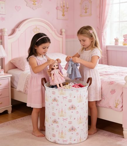Image of Kids Laundry Hamper Kids Dirty Clothes Hamper Collapsible Waterproof Toys Storage Bin Boys and Girls Hampers Princess Room Decor Gift Baskets(Cute Princess)