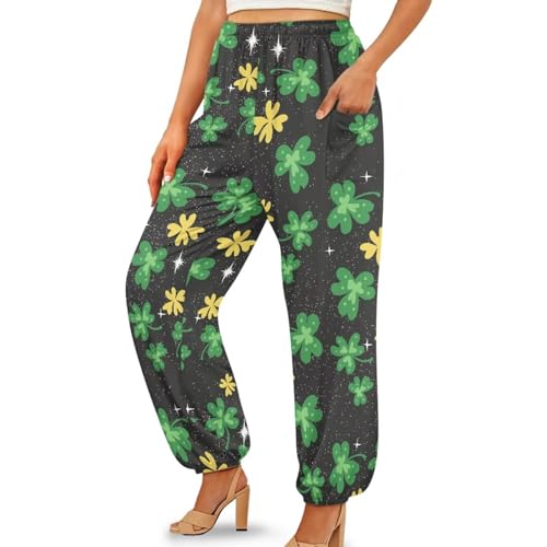 Gzzxiailg Calça feminina de ioga com cintura franzida, longa, folgada, esportiva, sem transparência,