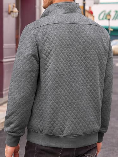 Runcati Mens Quilted Sweatshirt Stand Collar Casual Diamond Pullover Long Sleeve Quarter Button Sweatshirts4