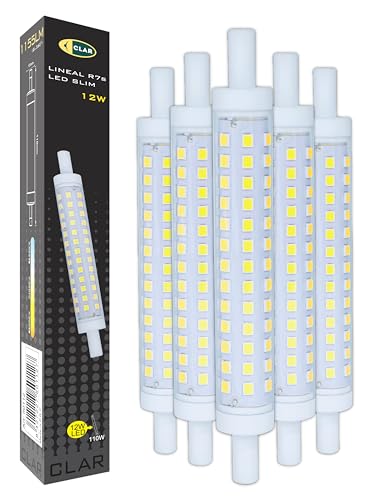 CLAR   Bombilla LED R7S 118mm 12W, LED Lamp Equivalente a Halogena de 120 150W, Luz Neutra 4000ºK (Pack 5)