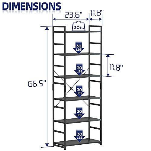 Image of NUMENN 6 Tier Bookshelf, Tall Bookcase Shelf Storage Organizer, Modern Book Shelf for Bedroom, Living Room and Home Office, Black