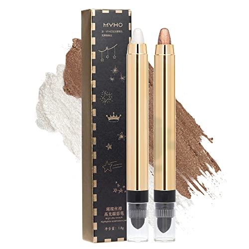 Fanxiton Shimmer Cream Glitter Eyeshadow Stick Eyeshadow Pencil Crayon Pro Waterproof & Long Lasting Eyeshadow With Brush Sets （White） #TOP5
