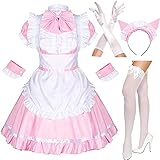 Maid Dress Cosplay Set Plus Size Sexy Pink Anime Kawaii French Lolita Dienstmädchen Kleid Kostüm für Halloween Karneval Fasching