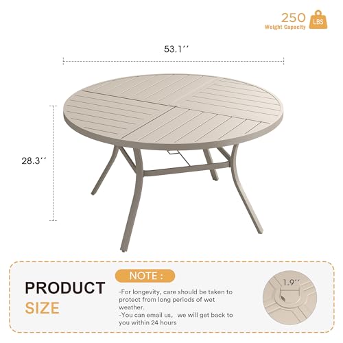 Image of VICLLAX Round Patio Table with Adjustable Umbrella Hole for 8, All Weather Metal Outdoor Dining Table for Lawn Garden, 53.1 inch Outdoor Coffee Table, Cream Color Frame