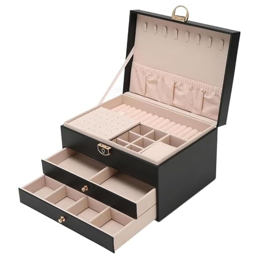 SIBY PU Leather Jewelry Storage Case for Women | 3 Layer Elegant Jewellery Organiser with Drawers for Girls | Fashionable Safe Jewelry Box for Rings, Earrings, Bracelets, Necklaces (Black)