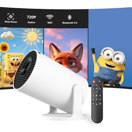 VNEIMQN Beamer Native 1080P | Automatischer Fokus & Keystone-Korrektur | WiFi 6 + Bluetooth 5.2 | 180° schwenkbar mit 50% Zoom | Staubgeschützt für Heimkino/Garten (MINI)