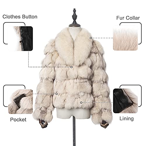 Women's Genuine Fox Fur Coat For Winter Thick Warm Fur Jacket(Beige,10) #TOP3