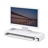 サンワサプライ アウトレット モニター台 ディスプレイ台 幅60cm 奥行20cm スチール製 USB3ポ－ト 電源コンセント キーボード収納 ホワイト MR-LC202WN