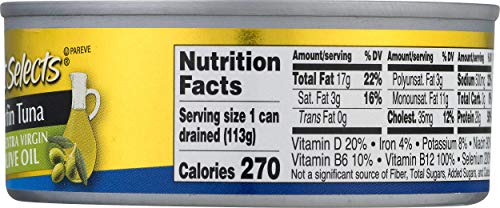 Image of StarKist E.V.O.O. Solid Yellowfin Tuna, Roasted Garlic, 4.5oz Can, 12-Pack | 28g of Protein Per Serving, Features Extra Virgin Olive Oil, Wild Caught Tuna, Gluten Free, Soy Free, Omega 3s