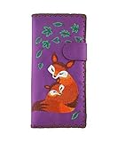 LAVISHY Embroidered Mama Fox & Baby Vegan/Faux Leather Large Flat Wallet (Purple)