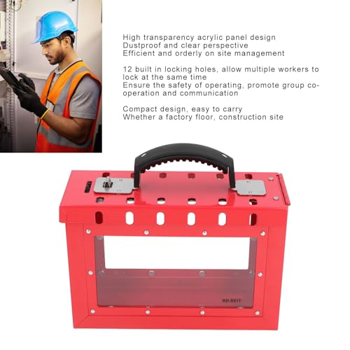 Lockout Tagout Group Lock Box, Rot Tragbare Lockout Tagout Box Loto Box Group Safety Lock Box, Rote Vorhängeschlossbox mit 12 Verriegelungslöchern, für LOTO-Verfahren