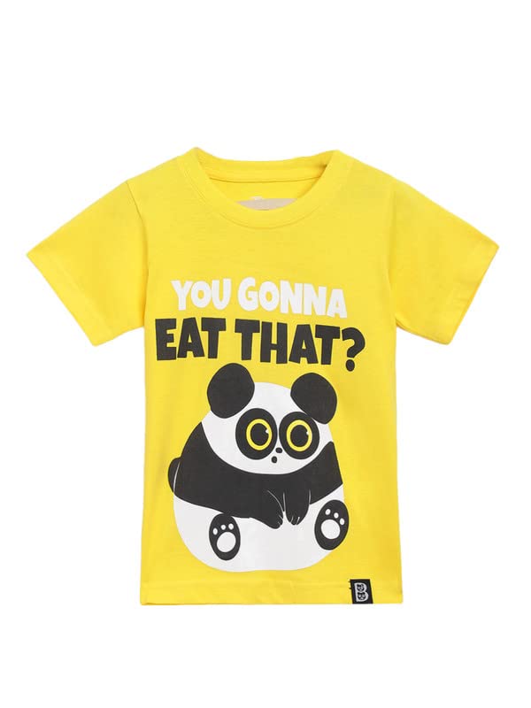 BAUS Cotton Casual Regular Fit Half Sleeve Fat Panda T-shirt for Boys (Yellow)
