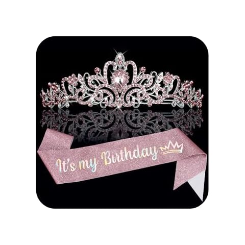 CUBACO Birthday Tiara Queen Sash and Crown It’s My Birthday Alloy Tiaras for Women Rhinestone Crowns Crystal Princess Hairband Happy Birthday Headband Hair Accessories for Party Decoration Cover