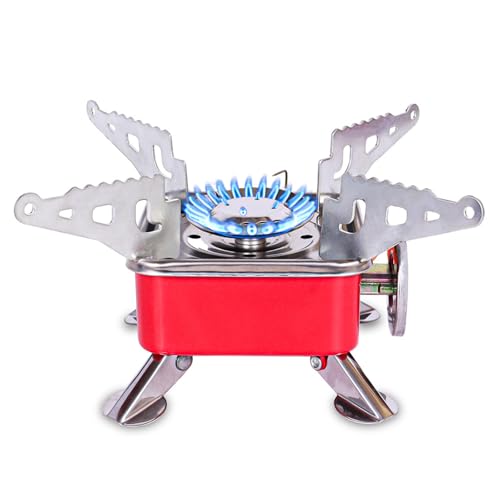 Image of Metal Camping Gas Stove | Portable Gas Stove For Camping Cooking Set | Ultra light |Small For Traveling | Camping Accessories For Outdoor | Red & Silver (1 Gas stove)