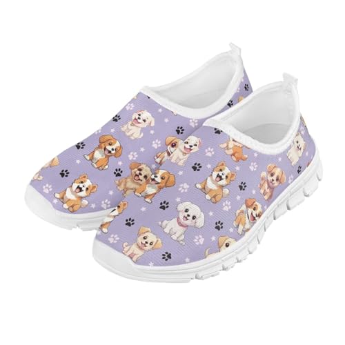 Girls Dog Shoes Purple Gym Shoes Girls' Slip On Sneakers Size 1.5 Big Kids Fashion Athletic Tennis Shoes for Girls 10-124
