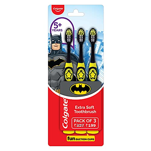Image of Colgate Kids Batman Manual Toothbrush(Pack of 3,Multicolor) & Colgate MaxFresh 300g (150g x 2, Pack of 2) Anticavity Toothpaste Gel, Spicy Fresh (Saver Pack)