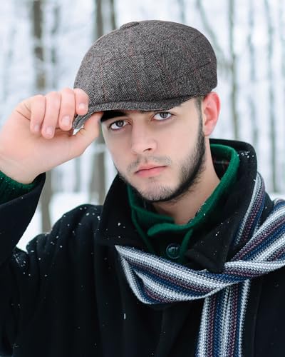 Image of Suhine 6 Pcs Newsboy Cap for Men Octagonal Hat 8 Panel Wool Blend Beret Flat Tweed Adjustable 22 to 24 Inch