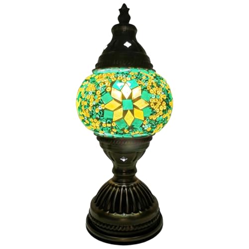 yeeplant Kit de lámpara de mosaico turco de 3.5 x 3.5 x 9.4 pulgadas con bombilla, lámpara de mesa hecha a mano con cristal colorido, base de bronce antiguo, perfecta para actividades familiares