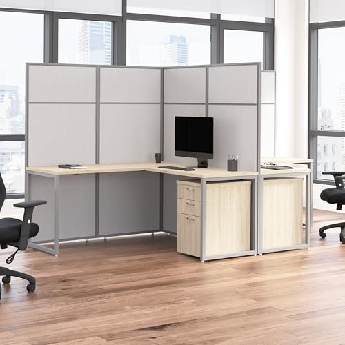 Bush Business Furniture 60-inch 2 Person L Shaped Cubicle Desk with Drawers and Tall Panels, Double Workstation, Easy Office Collection, Natural Elm - Thumbnail 2