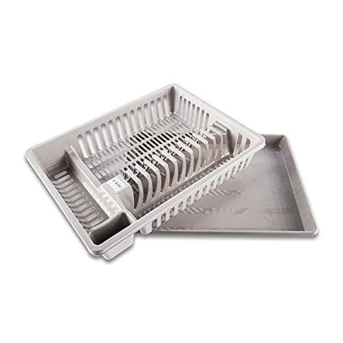 Home Master Dish & Cutlery Rack with Draining Tray Sturdy Compartments (Grey)