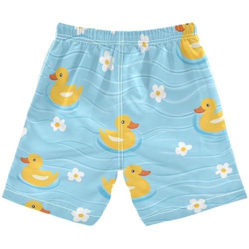 Boys Beach Board Shorts Duck Yellow Daisy Floral Swim Trunk Teen Swimwear 8-16Y2
