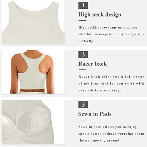 High Neck Longline Sports Bras For Women Racerback Sewn In Pads Sports Bra Medium Support High Coverage Workout Crop Top #TOP4