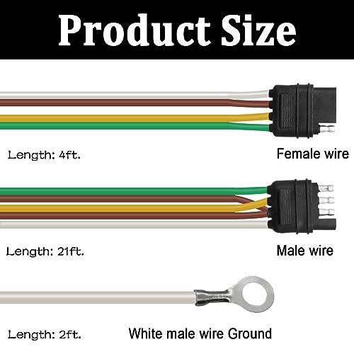 4 Pin Trailer Wiring Harness HayEastdor 23ft Trailer Light Wiring Harness Kit 4 Pin Flat 4 Wire With 18 Gauge White Ground Wire Boat Trailer Wire Extension Connector Kit He029 Price In - Foto 11
