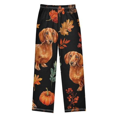 ZZXXB Autumn Dachshund Maple Leaves Boys Long Pants Soft Trousers Elastic Waist Kids Lounge Bottoms with Pockets S-XL2