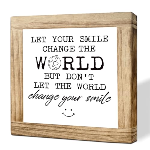 Wooden Inspirational Office Sign Let Your Smile Change The World Decor Plaque Motivational Desk Art...