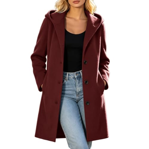 Pea Coats For Women Long Hooded Jacket Long Sleeve Trench Coat Outerwear - image 1