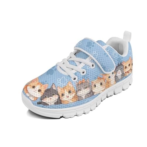 Little Kid/Little/Big Kids Shoes Boys Girls Sneakers Tennis Running Lightweight Breathable Shoes Cute Cats Pattern White Sole