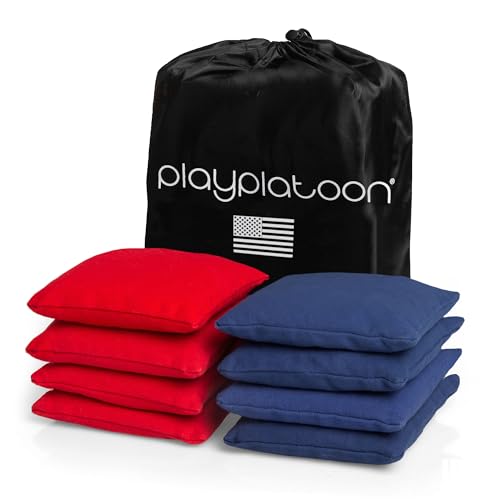 Image of Play Platoon Cornhole Bags Weather Resistant- Set of 8 Regulation Bean Bags for Tossing- Official Professional Size & Weight Corn Hole Bags Two Color All Weather Cornhole Beans Bag Set with Tote Bag