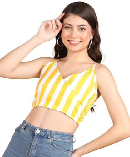 Image of POPWINGS Women Casual Blue & White Stripe Print Strap Crop Top | Women Sleeveless Top | Women Trendy Top