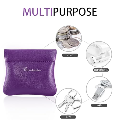 Image of Travelambo Leather Squeeze Coin Purse Pouch Change Holder for Men & Women