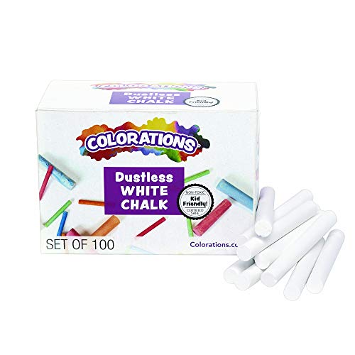Colorations Dustless White Chalk, 100 Piece Bulk Pack, Value, Multi-Colored, for Kids, Classroom
