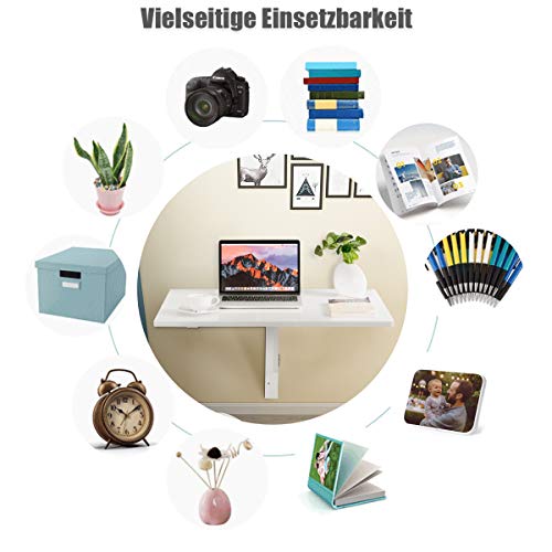 GIANTEX Mesa Plegable de Pared, Escritorio Abatible de Madera, Ahorra Espacio, 80 x 60 x 45 cm, Mesa de Comedor de Pared para Cocina, Salón, Dormitorio (Blanco) - imagen 4