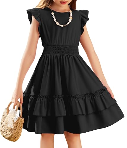 Arshiner Mädchen Kleider Flatterärmel Kinder Sommer Baumwolle Festliche...