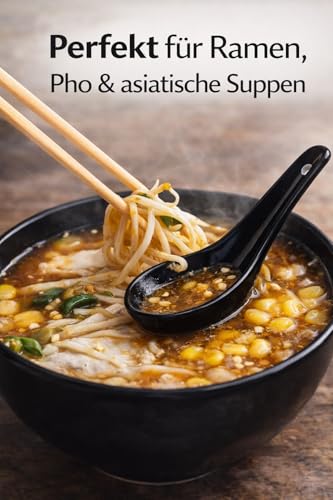 White and black Series ASIATICA | Porzellan-Löffel Set Asien | 13 cm - für Reis, Suppen - zum Servieren von Desserts - Spoon-Set Ramen (2er Set schwarz)
