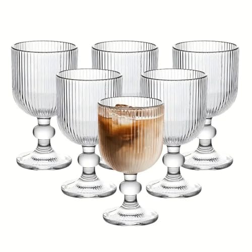 Image of Forestamart Clear Vintage Wine Glass (350ml),Embossed Retro Glass Cups for Cocktail and More,Premium Crystal Stemware Set,Barware Set for Restaurant,Home,Christmas Gifts (6)