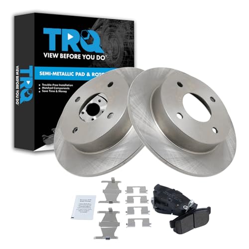 Image of TRQ Rear Brake Pad and Rotor Set Semi Metallic Solid Rotors Compatible with 1991-2001 Infiniti G20 1993-2001 Nissan Altima 2000-2001 Sentra