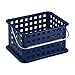 mDesign Stackable Plastic Storage Basket Bin with Handle for Organizing Hand Soaps, Body Wash, Shampoos, Lotion, Conditioners, Hand Towels, Hair Accessories, Body Spray, Mouthwash - Small - Navy Blue