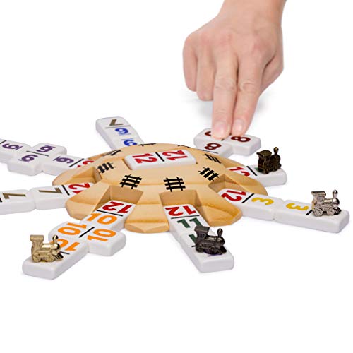 Yellow Mountain Imports Mexican Train Complete Set With Double 12 Number Dominoes, Wooden Hub, Die Cast Train Markers, And Scorepad #TOP1
