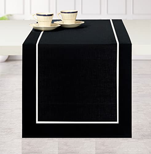 D'moksha Black & White Table Runner 14 X 108 Inch- 100% Pure Linen Reversible Coffee Table Runners 108 Inches For Summer, Wedding, Party, Outdoor, Living Room/Kitchen, Machine Washable #TOP1