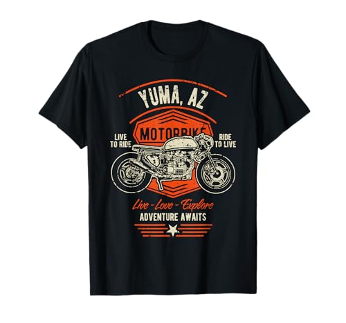 Yuma AZ USA Retro Stile Distressed Design Moto Maglietta