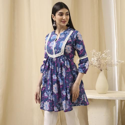 Image of BIBA Women Cotton Straight Fit A Line Printed Kurti