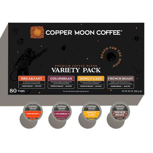 Image of Copper Moon Single Serve Coffee Pods For Keurig K-Cup Brewers, Light Medium & Dark Roast, Variety Pack, 80 Count