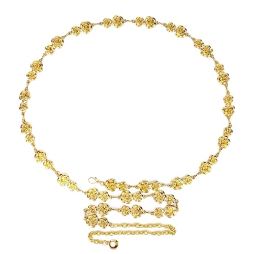 Plus Size Chain Belt for Women, Gold Rose Metal Fashion Belly Waist Chain, Max 69 Inch Adjustable Chunky Body Accessory (XXXL)