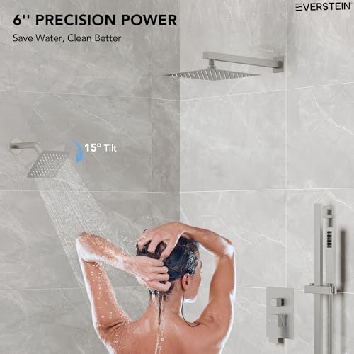 Image of 10 inch High-Pressure Rainfall Shower Faucet with Handheld Spray, Wall Mount Dual Shower Head System with Slide Bar (Brushed Nickel)