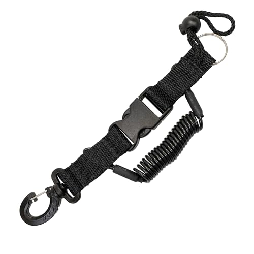 Scuba Choice Diving Dive Black Snappy Coil Camera Lanyard Clip and QB Buckles, 1.3m Coil